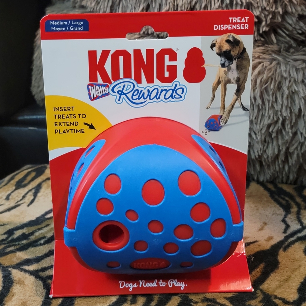 KONG Dog Wally Rewards Treat Dispenser - Red and Blue med large